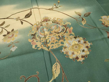 平和屋着物●訪問着　向い鳥更紗花文　暈し染め　金銀彩　正絹　逸品　AABK7402ck