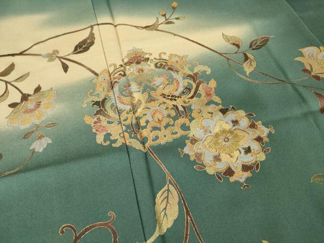 平和屋着物●訪問着　向い鳥更紗花文　暈し染め　金銀彩　正絹　逸品　AABK7402ck