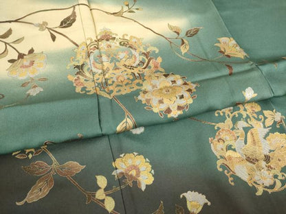 平和屋着物●訪問着　向い鳥更紗花文　暈し染め　金銀彩　正絹　逸品　AABK7402ck