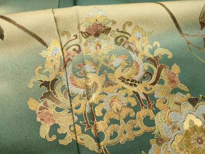 平和屋着物●訪問着　向い鳥更紗花文　暈し染め　金銀彩　正絹　逸品　AABK7402ck
