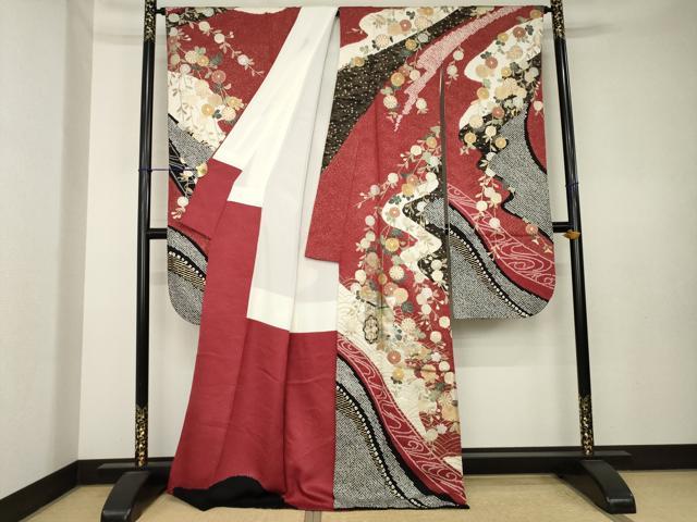平和屋着物●豪華振袖　絞り　御所車花文　金銀彩　正絹　逸品　AABK7403ck