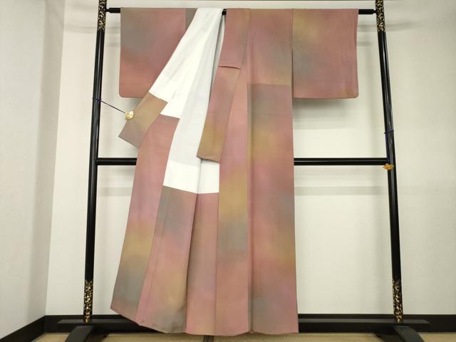 平和屋着物●染色作家　斉藤三才　小紋　霞文　暈し染め　正絹　逸品　AABK7404ck