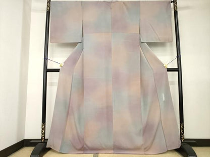 平和屋着物●染色作家　斉藤三才　小紋　霞文　暈し染め　正絹　逸品　AABK7405ck