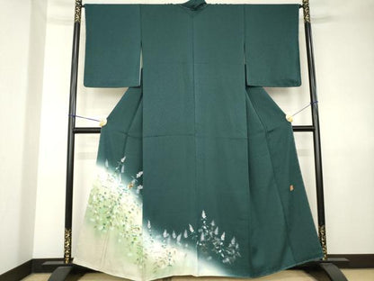 平和屋着物●和紙染染色作家・植村彩弘　訪問着　雀　草花　暈し染め　金彩　正絹　逸品　AABK7407ck