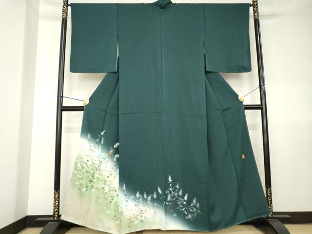 平和屋着物●和紙染染色作家・植村彩弘　訪問着　雀　草花　暈し染め　金彩　正絹　逸品　AABK7407ck