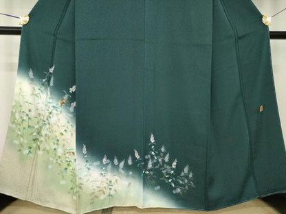 平和屋着物●和紙染染色作家・植村彩弘　訪問着　雀　草花　暈し染め　金彩　正絹　逸品　AABK7407ck