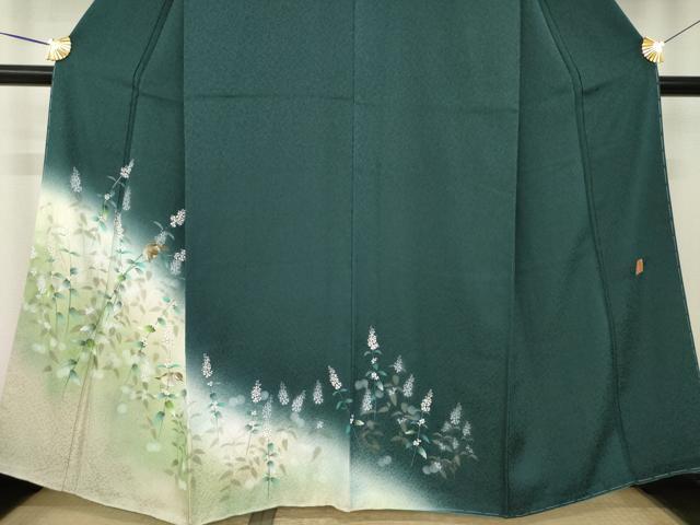 平和屋着物●和紙染染色作家・植村彩弘　訪問着　雀　草花　暈し染め　金彩　正絹　逸品　AABK7407ck