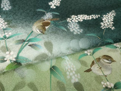 平和屋着物●和紙染染色作家・植村彩弘　訪問着　雀　草花　暈し染め　金彩　正絹　逸品　AABK7407ck