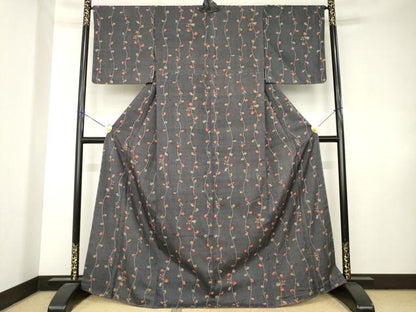 平和屋着物●上質な小紋　紬地　蔦草文　正絹　逸品　未使用　AABK7410ck