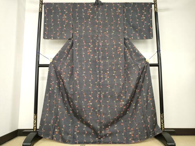 平和屋着物●上質な小紋　紬地　蔦草文　正絹　逸品　未使用　AABK7410ck