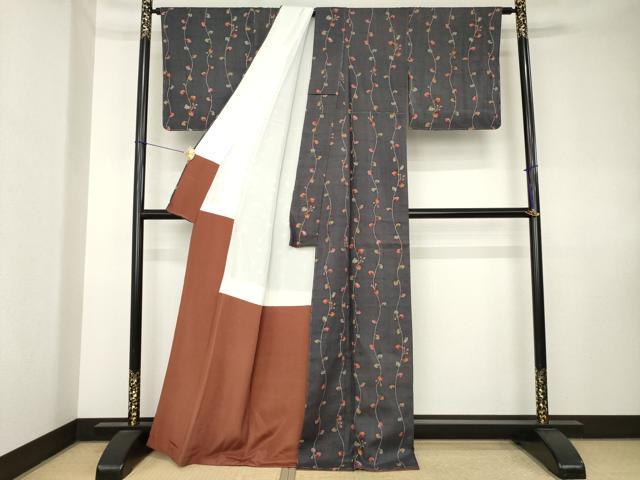 平和屋着物●上質な小紋　紬地　蔦草文　正絹　逸品　未使用　AABK7410ck