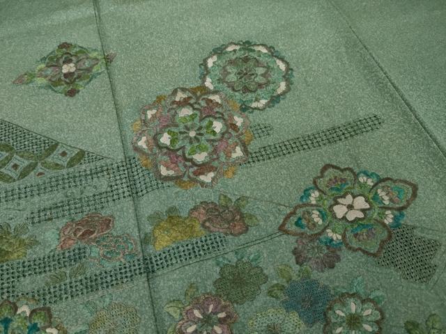 平和屋着物●訪問着　中国三大刺繍　汕頭刺繍　スワトウ刺繍　総刺繍　正倉院花文　正絹　逸品　AABK7411ck