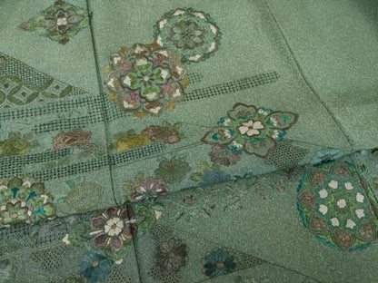 平和屋着物●訪問着　中国三大刺繍　汕頭刺繍　スワトウ刺繍　総刺繍　正倉院花文　正絹　逸品　AABK7411ck