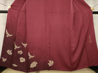 平和屋着物●染色作家　斉藤三才　訪問着　寿光織　花鳥文　金糸　まるやま扱い　正絹　逸品　AABK7413ck