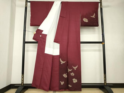 平和屋着物●染色作家　斉藤三才　訪問着　寿光織　花鳥文　金糸　まるやま扱い　正絹　逸品　AABK7413ck