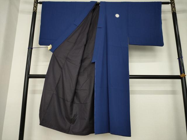 平和屋着物●男性　色紋付・羽織セット　青褐色　正絹　逸品　AABK7415ck