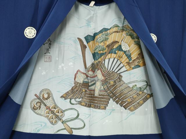 平和屋着物●男性　色紋付・羽織セット　青褐色　正絹　逸品　AABK7415ck