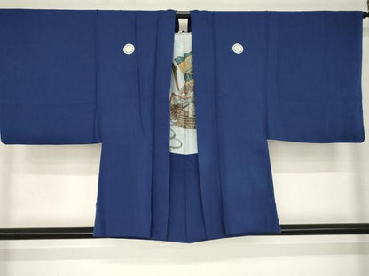 平和屋着物●男性　色紋付・羽織セット　青褐色　正絹　逸品　AABK7415ck