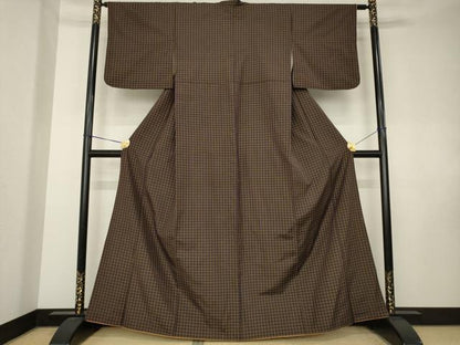 平和屋着物●上質な紬　格子　正絹　逸品　AABK7416ck
