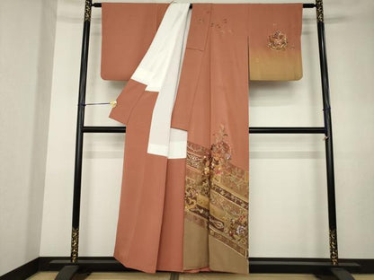 平和屋着物●訪問着　総刺繍　中国三大刺繍　スワトウ刺繍　汕頭刺繍　更紗花丸文　暈し染め　正絹　逸品　AABK7417ck