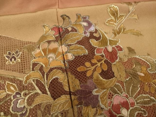 平和屋着物●訪問着　総刺繍　中国三大刺繍　スワトウ刺繍　汕頭刺繍　更紗花丸文　暈し染め　正絹　逸品　AABK7417ck