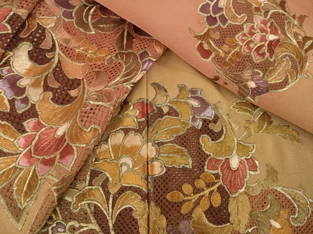 平和屋着物●訪問着　総刺繍　中国三大刺繍　スワトウ刺繍　汕頭刺繍　更紗花丸文　暈し染め　正絹　逸品　AABK7417ck