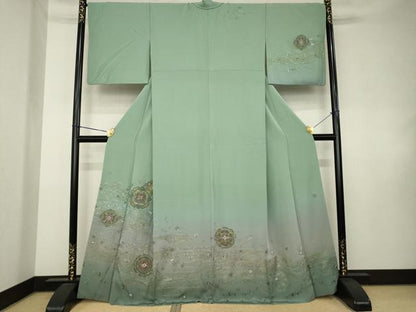 平和屋着物●訪問着　総刺繍　蘇州刺繍　正倉院花文　金糸　正絹　逸品　AABK7419ck