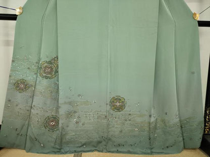 平和屋着物●訪問着　総刺繍　蘇州刺繍　正倉院花文　金糸　正絹　逸品　AABK7419ck