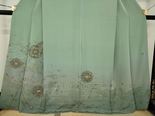 平和屋着物●訪問着　総刺繍　蘇州刺繍　正倉院花文　金糸　正絹　逸品　AABK7419ck