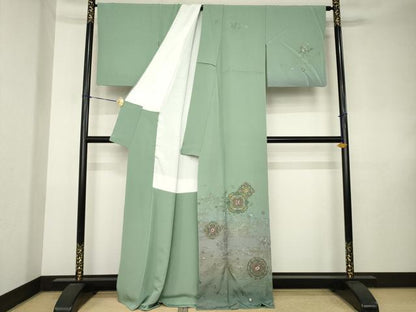平和屋着物●訪問着　総刺繍　蘇州刺繍　正倉院花文　金糸　正絹　逸品　AABK7419ck