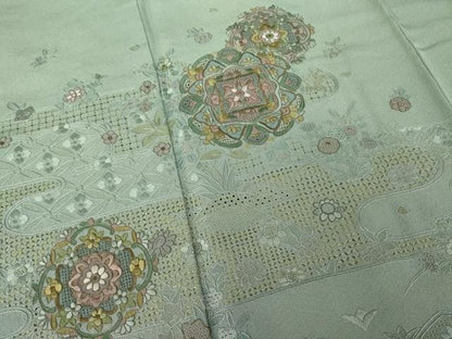 平和屋着物●訪問着　総刺繍　蘇州刺繍　正倉院花文　金糸　正絹　逸品　AABK7419ck