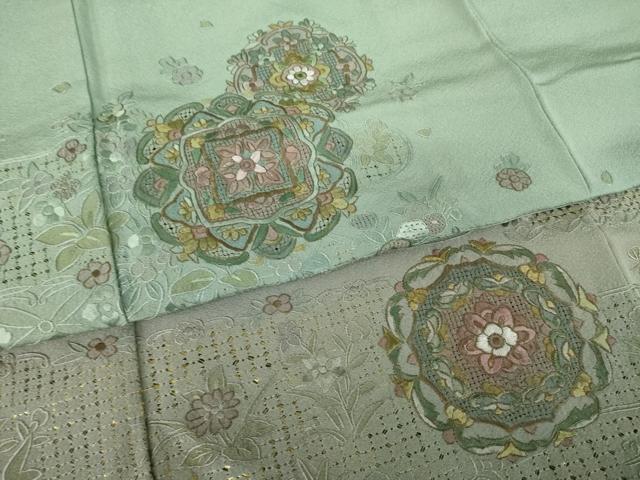 平和屋着物●訪問着　総刺繍　蘇州刺繍　正倉院花文　金糸　正絹　逸品　AABK7419ck