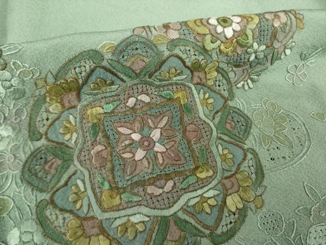 平和屋着物●訪問着　総刺繍　蘇州刺繍　正倉院花文　金糸　正絹　逸品　AABK7419ck