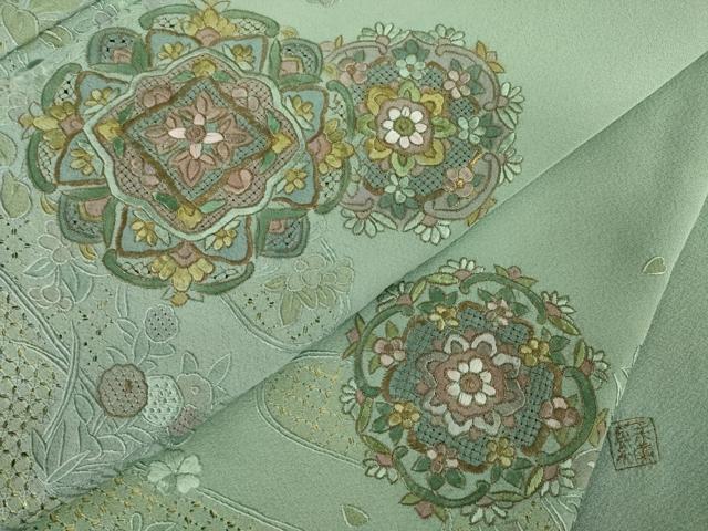 平和屋着物●訪問着　総刺繍　蘇州刺繍　正倉院花文　金糸　正絹　逸品　AABK7419ck