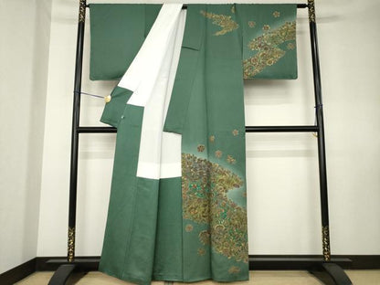 平和屋着物●訪問着　流水更紗花鳥文　暈し染め　正絹　逸品　未使用　AABK7420ck