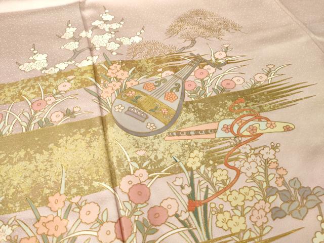 平和屋着物●訪問着　楽器花文　金彩　正絹　逸品　AABK7421ck
