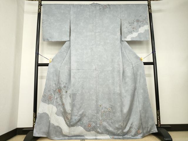 平和屋着物●訪問着　絞り　刺繍　花唐草文　正絹　逸品　AABK7424ck