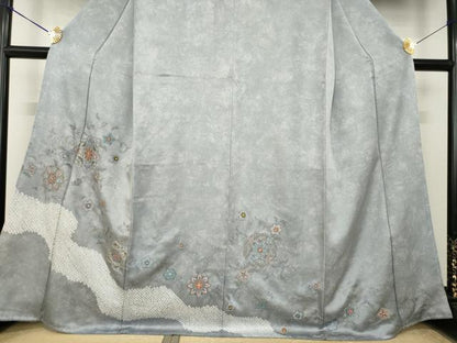 平和屋着物●訪問着　絞り　刺繍　花唐草文　正絹　逸品　AABK7424ck