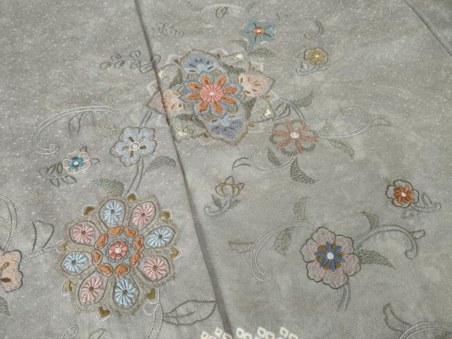 平和屋着物●訪問着　絞り　刺繍　花唐草文　正絹　逸品　AABK7424ck