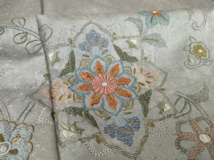 平和屋着物●訪問着　絞り　刺繍　花唐草文　正絹　逸品　AABK7424ck