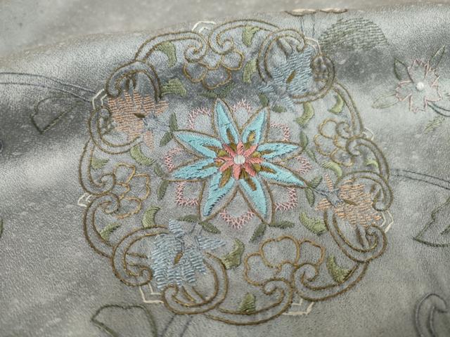 平和屋着物●訪問着　絞り　刺繍　花唐草文　正絹　逸品　AABK7424ck