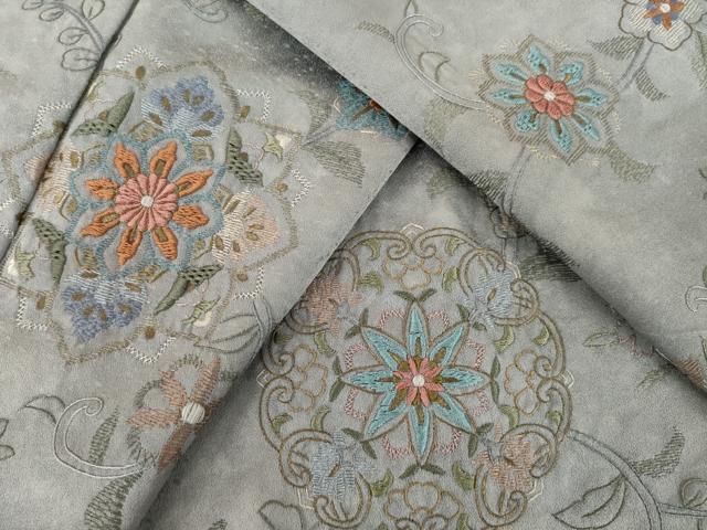 平和屋着物●訪問着　絞り　刺繍　花唐草文　正絹　逸品　AABK7424ck