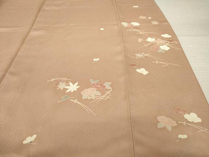 平和屋着物●上質な色無地　菱地紋　一斤染色　正絹　逸品　AABK7425ck
