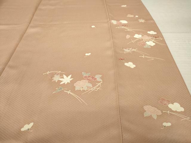 平和屋着物●上質な色無地　菱地紋　一斤染色　正絹　逸品　AABK7425ck