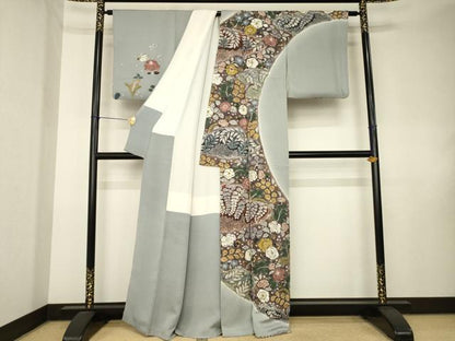 平和屋着物●訪問着　辻が花　絞り　草花文　正絹　逸品　AABK7426ck