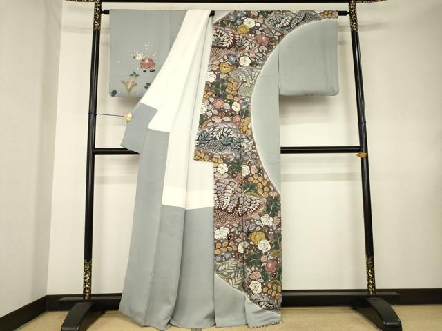 平和屋着物●訪問着　辻が花　絞り　草花文　正絹　逸品　AABK7426ck
