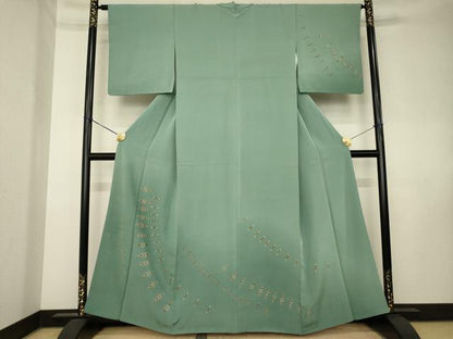 平和屋着物●訪問着　総刺繍　駒刺繍　中国三大刺繍　相良刺繍　幾何学文様　暈し染め　正絹　逸品　AABK7427ck