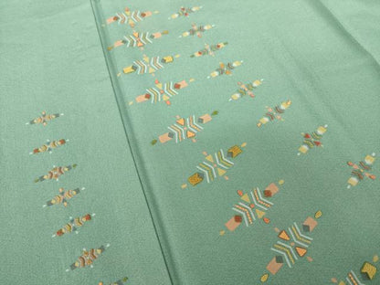 平和屋着物●訪問着　総刺繍　駒刺繍　中国三大刺繍　相良刺繍　幾何学文様　暈し染め　正絹　逸品　AABK7427ck