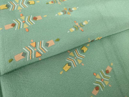 平和屋着物●訪問着　総刺繍　駒刺繍　中国三大刺繍　相良刺繍　幾何学文様　暈し染め　正絹　逸品　AABK7427ck
