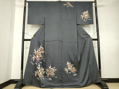 平和屋着物●訪問着　駒刺繍　松竹梅文　金彩　正絹　逸品　AABK7431ck